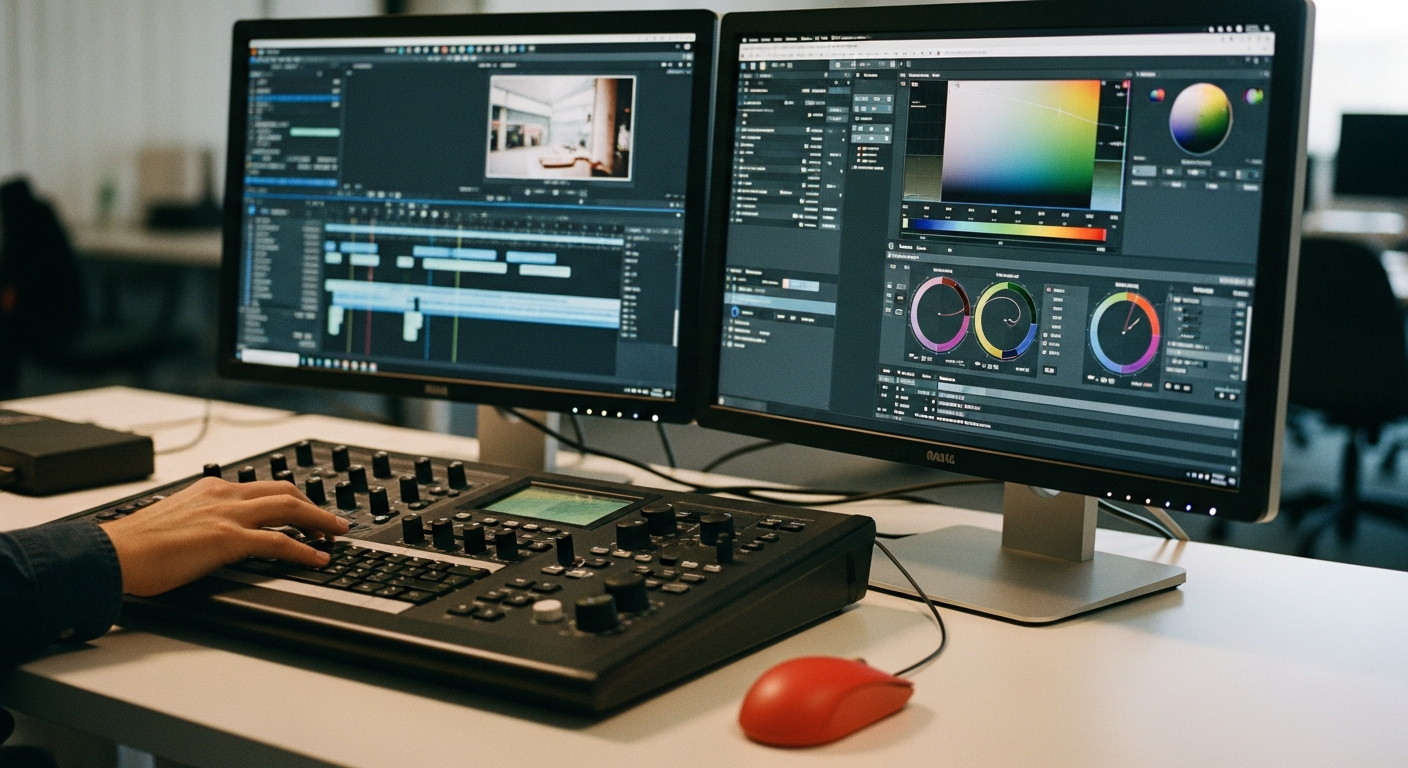 Postprocukcja video, ekrany z programem do montażu filmu